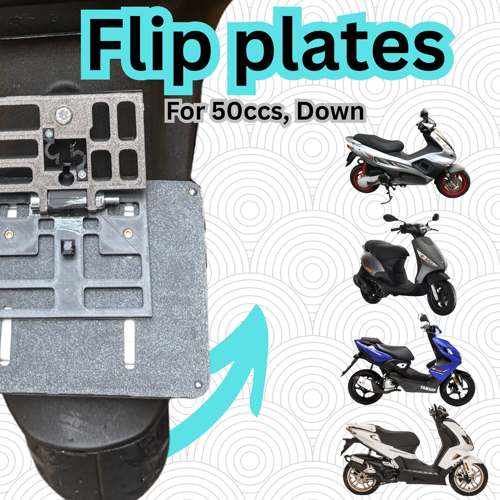 Fold Plate Flip Plate – Downward Folding Motorcycle License Plate Bracket | Fits 50cc Bikes & Plate Frames