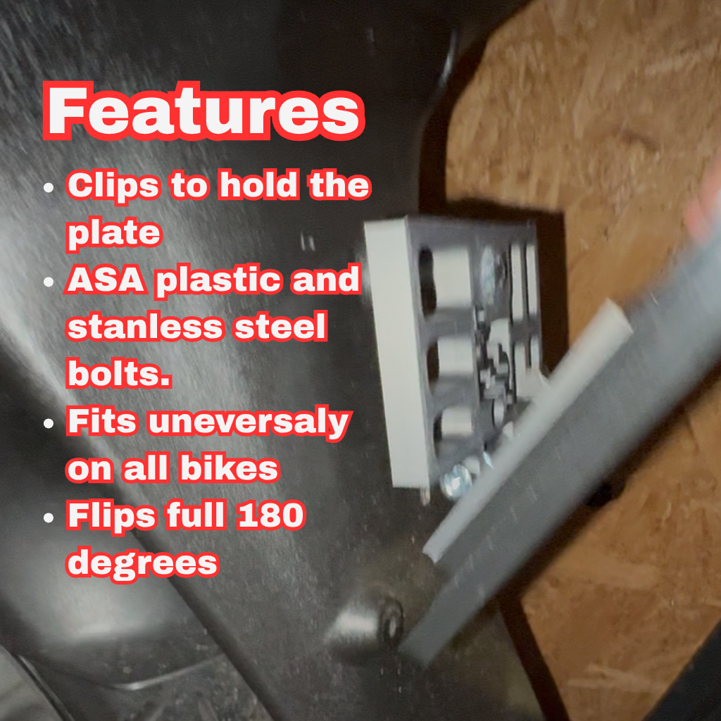 Fold Plate Flip Plate – Downward Folding Motorcycle License Plate Bracket | Fits 50cc Bikes & Plate Frames
