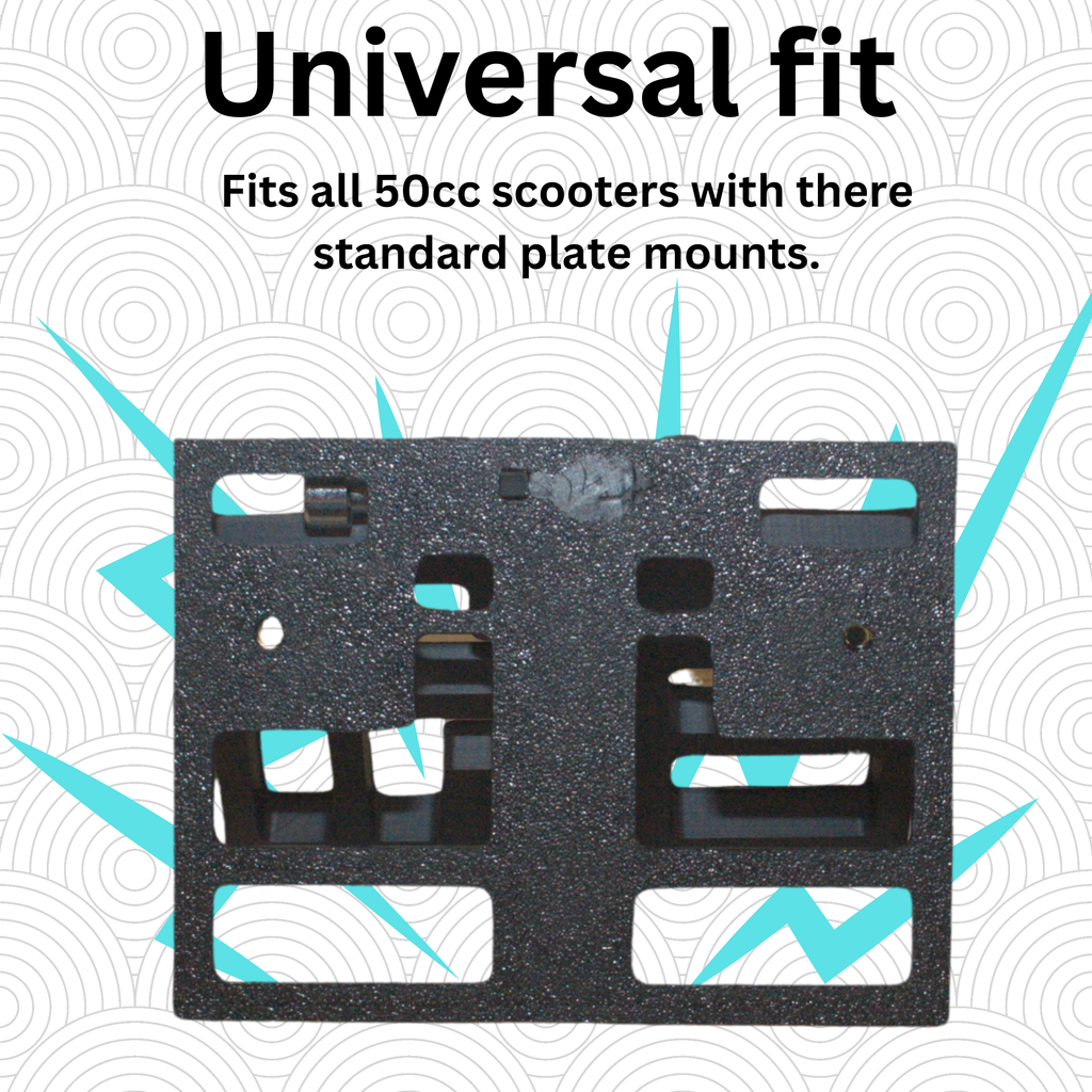 FoldMoto Flip Plate – Upward Folding Motorcycle License Plate Bracket | Fits 50cc Bikes & Plate Frames